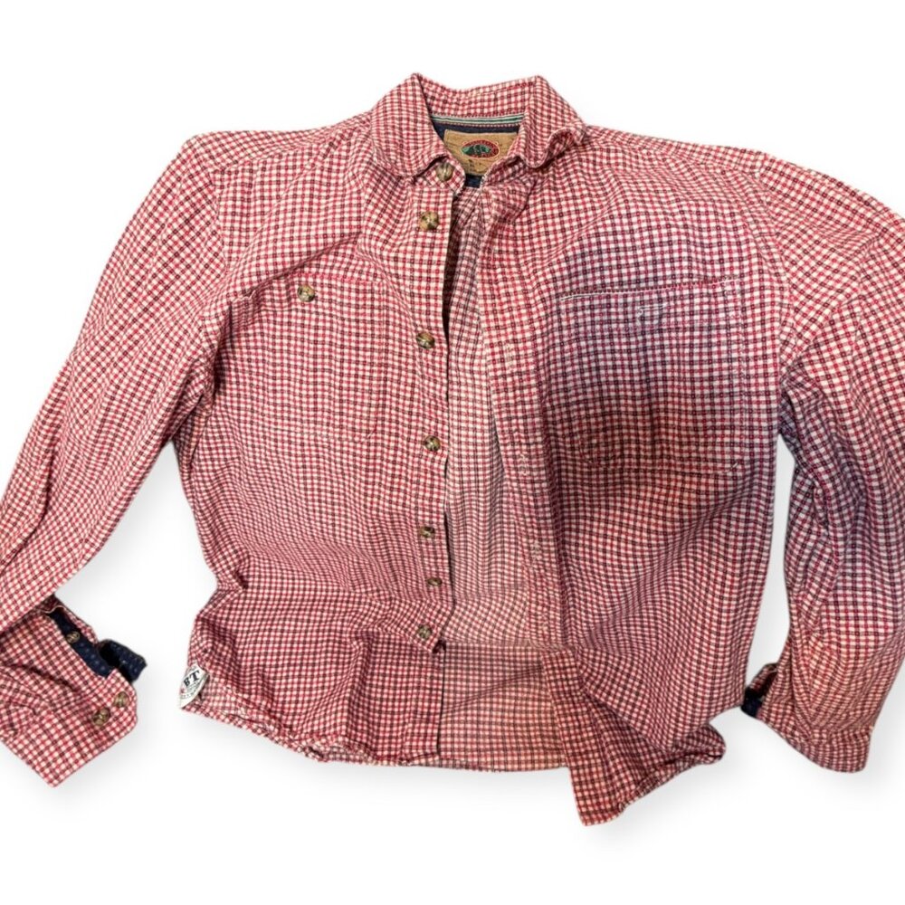 Boston Traders Gingham Flannel Button‑Up Shirt – Red & White – Size M